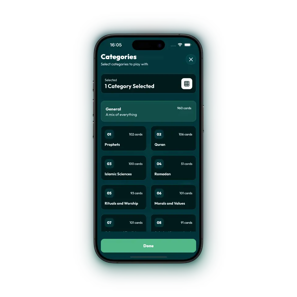 Category selection screen