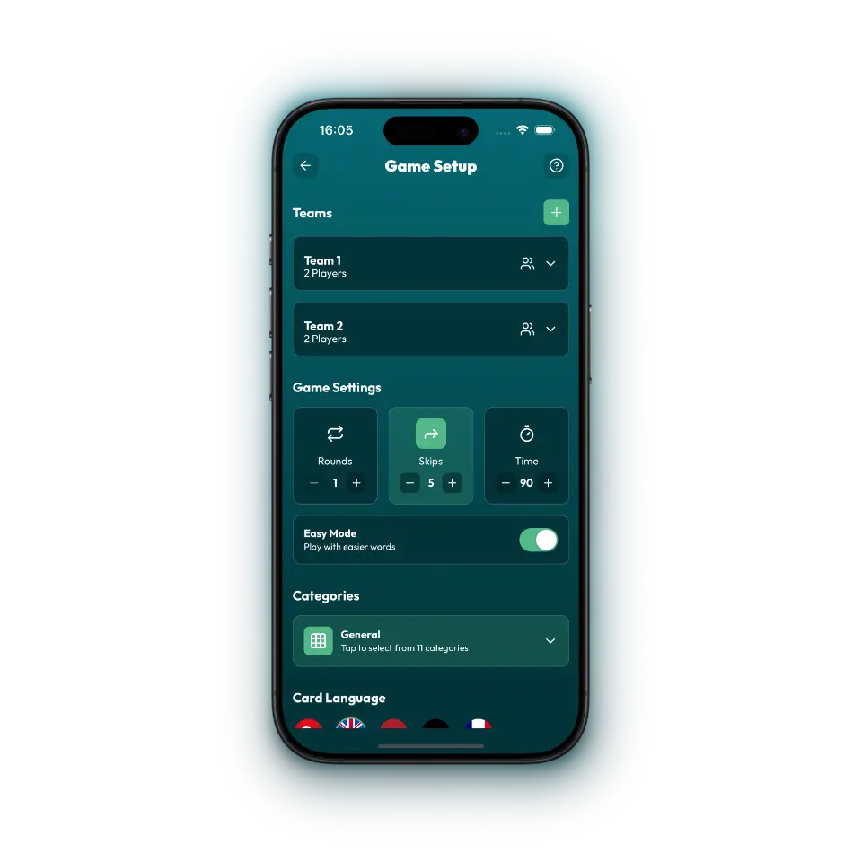 Game settings screen